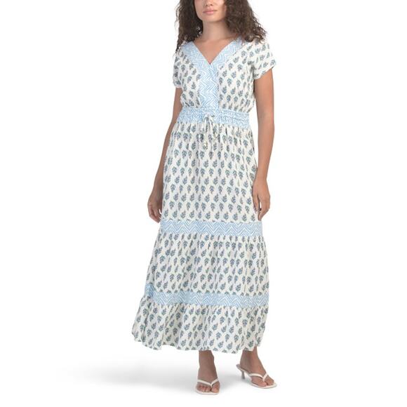 New RACHEL ZOE Linen Blend Dolman V-neck Smocked Maxi Dress XS or M - Picture 1 of 6